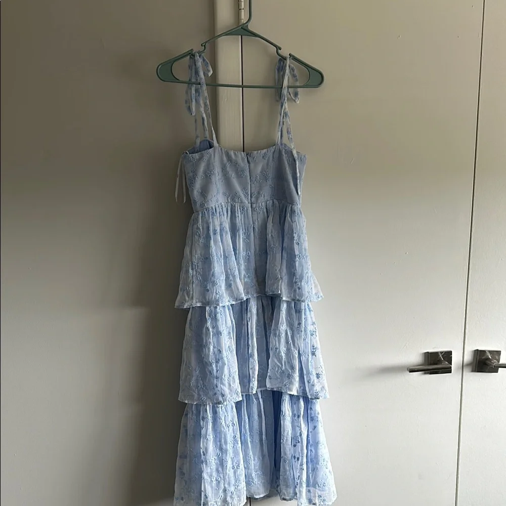 Lulus Floral Blue Tiered Dress - Picture 3 of 4